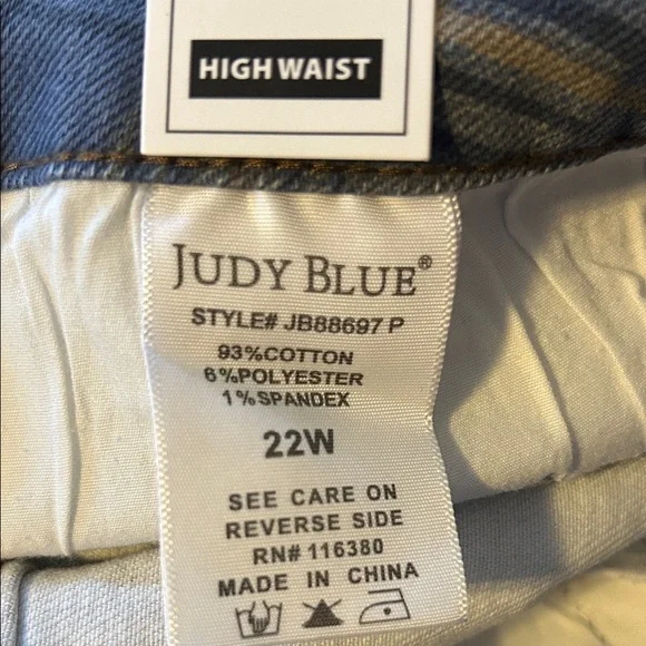 Judy Blue Plus Size Plaid High Waist Straight Leg Jeans 22W Blue & Tan Plain New - Picture 13 of 14